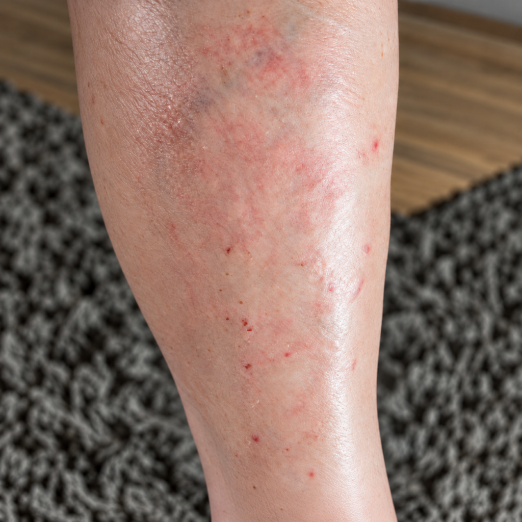 Customers leg after using red light therapy, showing a vast improvement in the skin. Less marks, redness almost entirely gone.